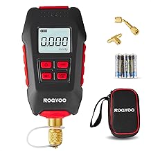 Digital Vacuum Gauge, HVAC Micron Vacuum Gauge Tester with 6 Units 7/16 inch-20 UNF, Digital Vacuum Micron Meter Set with Buzzer Alarm, 1/4 inch SAE Extension Connector Fitting