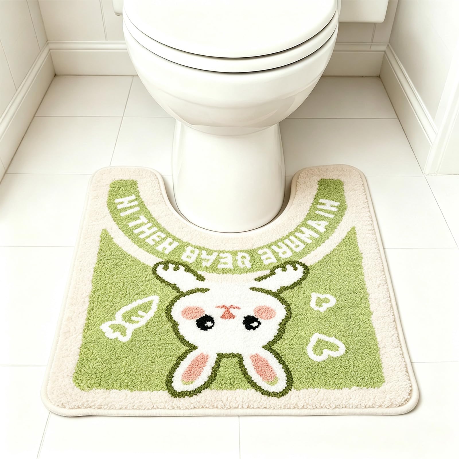 AVEKI Cute Animal Toilet Rug, Plush Microfiber U Shaped Bathroom Mat