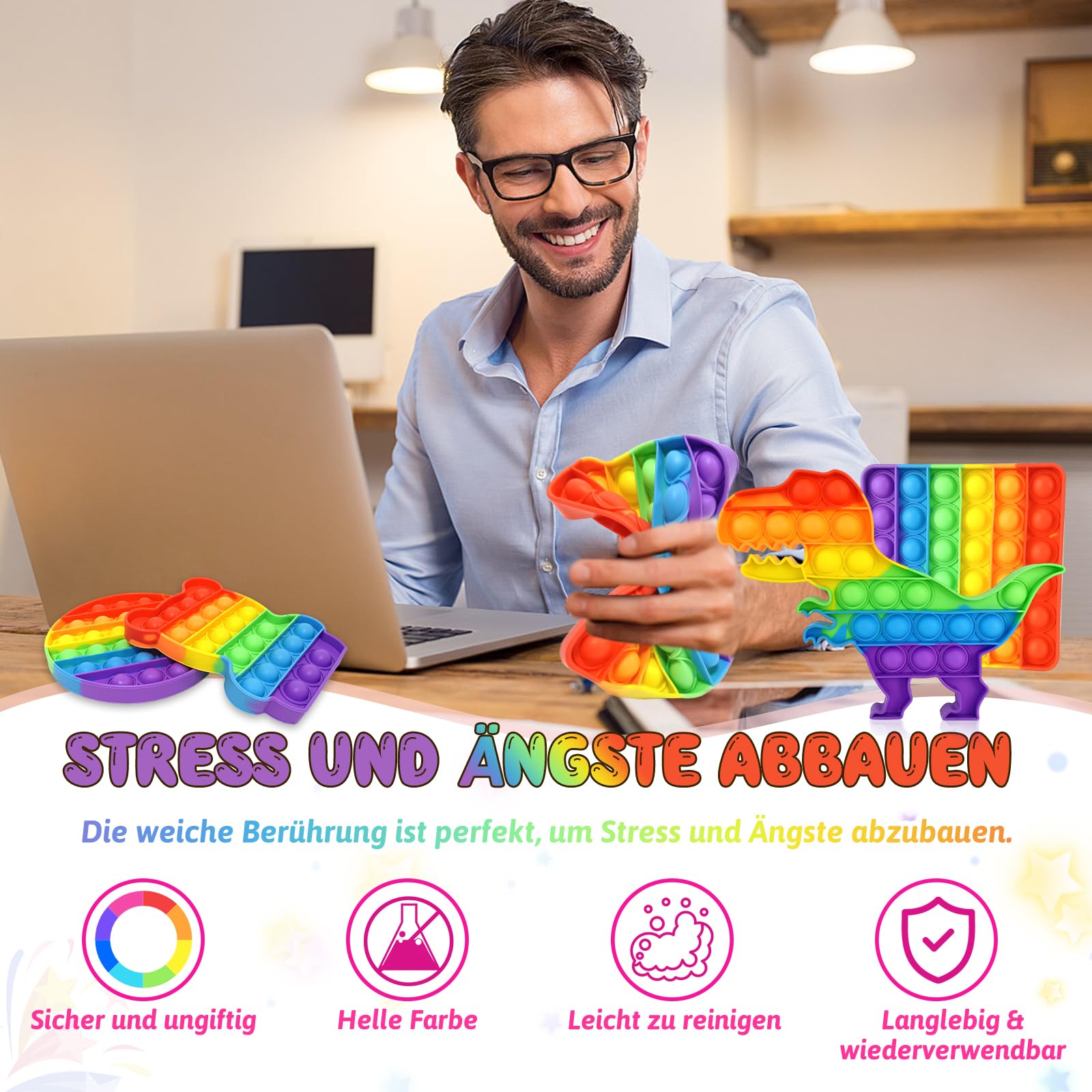 4 sztuki Push Bubble Sensory Pop Fidget zabawka, silikonowa tęcza sensoryczna antystresowa zabawka sensoryczna zabawka edukacyjna dla dzieci/rodziny i przyjaciół/samolotu