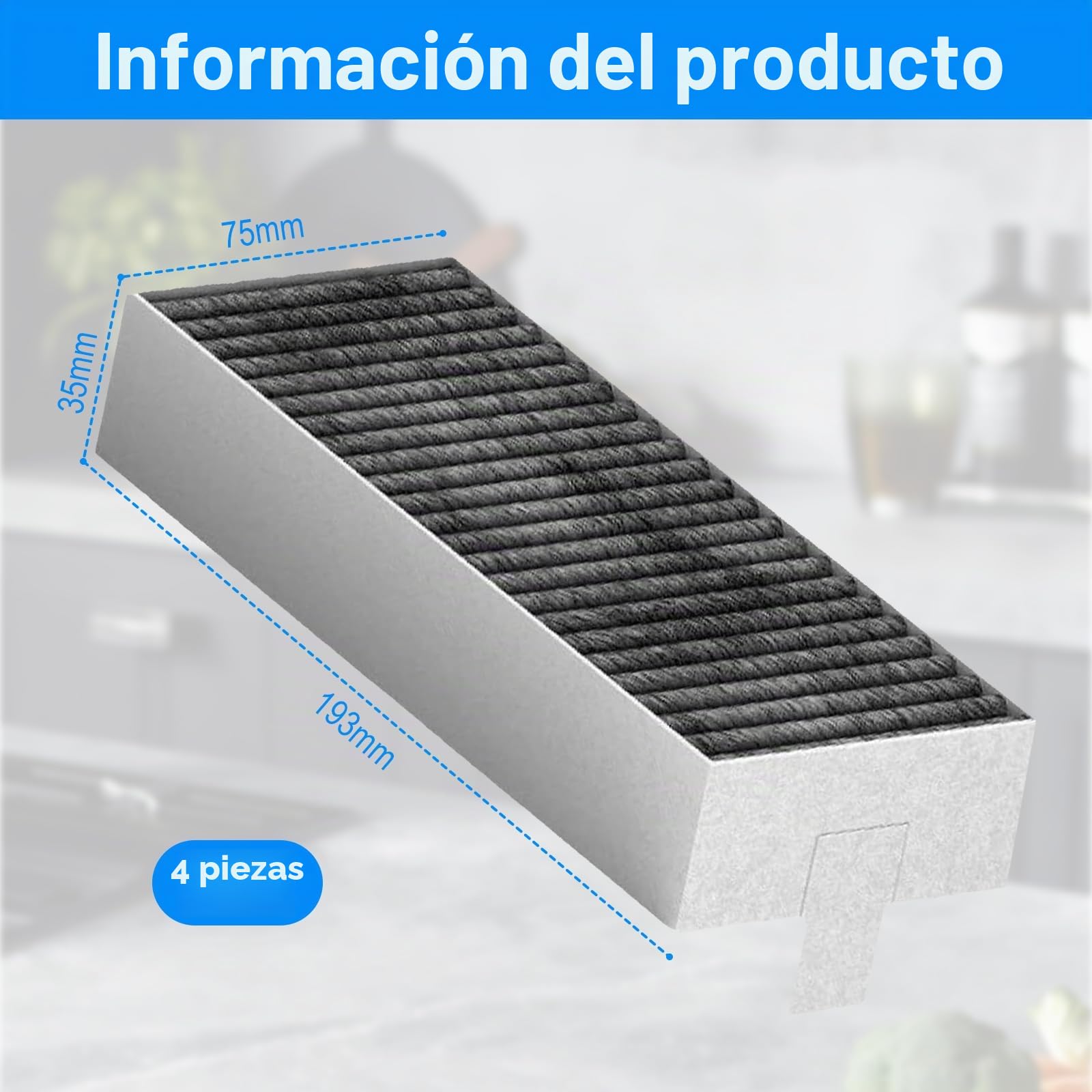 MOLIMOLI Filtro de Campana extractora Neff 4 Piezas Filtro de carbón Activado para Siemens/Bosch/Gaggenau/Constructa 9001563858, Filtro de habitáculo de carbón Activado