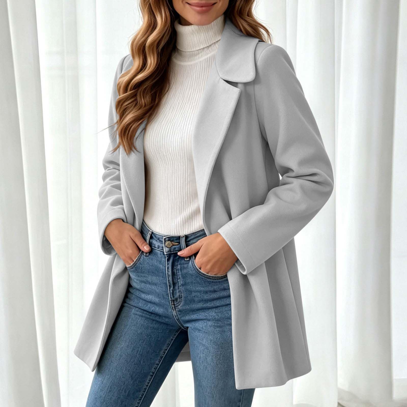 Wollmantel Damen Winter Wollwalk Jacke Mittellang Wool Coat Casual