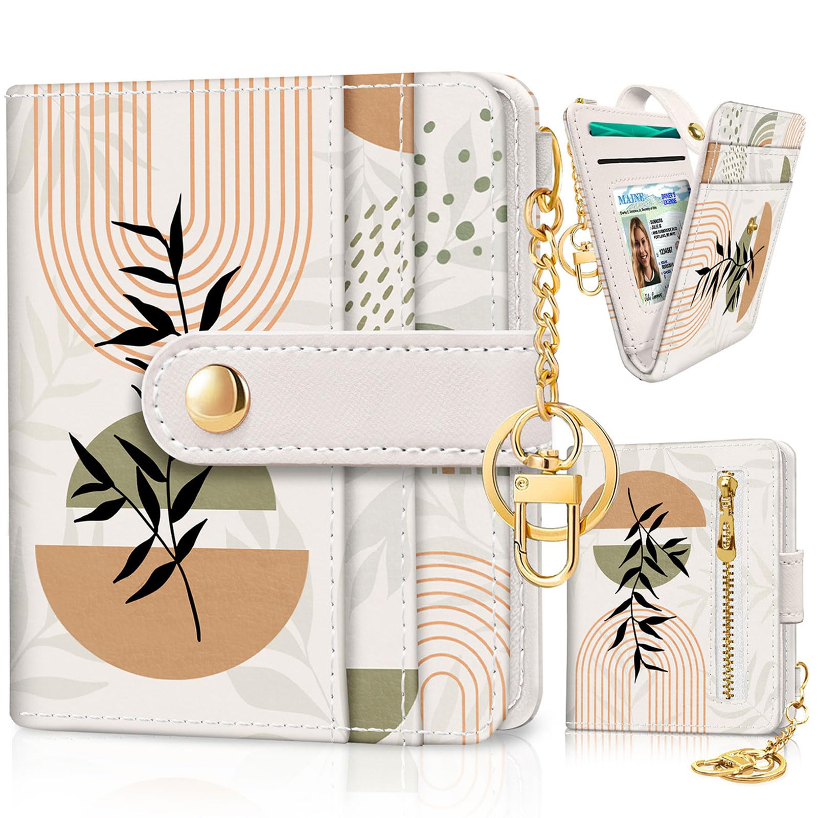 Jogjam Abstract Boho Leaves Rfid Ladies Wallet, Small Slim Thin Compact Credit Card Women Wallet, PU Leather Bifold Cash Zipper Coin Pocket ID Window
