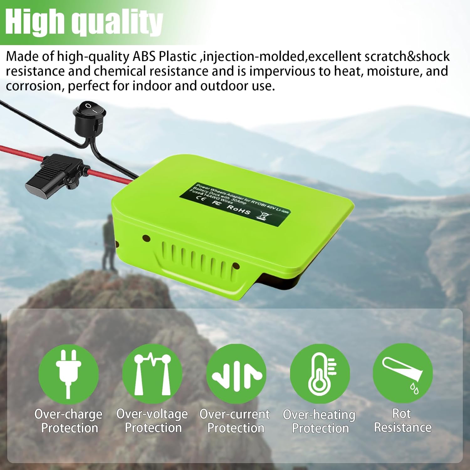 TPDL Power Wheel DIY Adapter for Ryobi 40V Lithium-ion Battery Dock Power Connector Wire Robotics 14 Gauge Wire, with Fuse & Switch