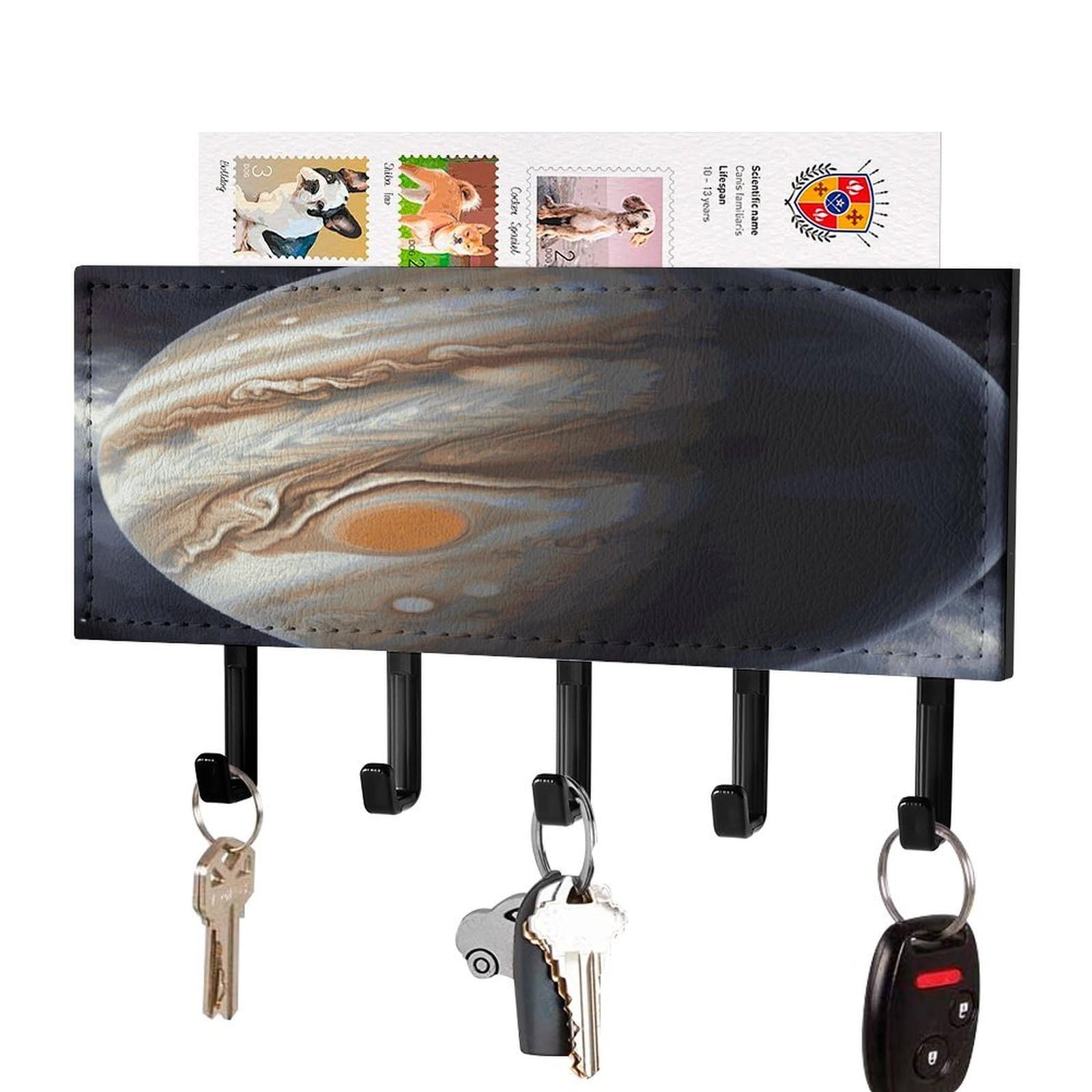FekiLoot Jupiter Landscape Key Holder Wall Mount Key Hooks for Wall Decorative with 5 Hooks PU Mail Rack Organizer with Shelf for Entryway Mudroom Hallway Office 7.1X4.3 in