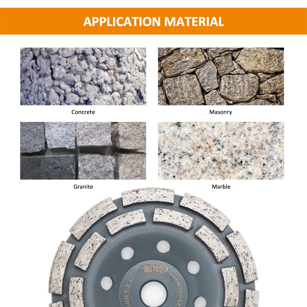 Diamond Cup Surface Grinding Wheel,BGTEC 1pc 5 Inch Double Row 20-Segments Concrete Grinding Wheel Disc with 5/8-11 thread for Angle Grinder,Polishing and Cleaning Grinder Granite Stone Marble Masonry