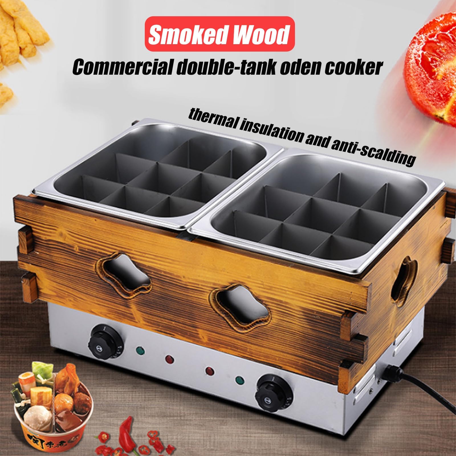 Macchina di Cottura a 9 Celle Oden Pot ODEN, Acciaio Inossidabile, Temperatura Regolabile 60-200 ° C, partizioni Rimovibili, apparecchio di Cottura Versatile per ristoranti 585x370x295mm