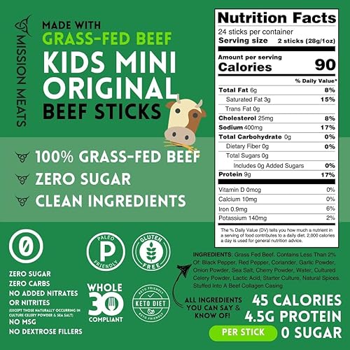 Miniatura 2 de Mission Meats - Palitos de carne para niños, 100% alimentados con pasto y criados en pastos, aperitivos saludables para niños, proteínas sin azúcar,