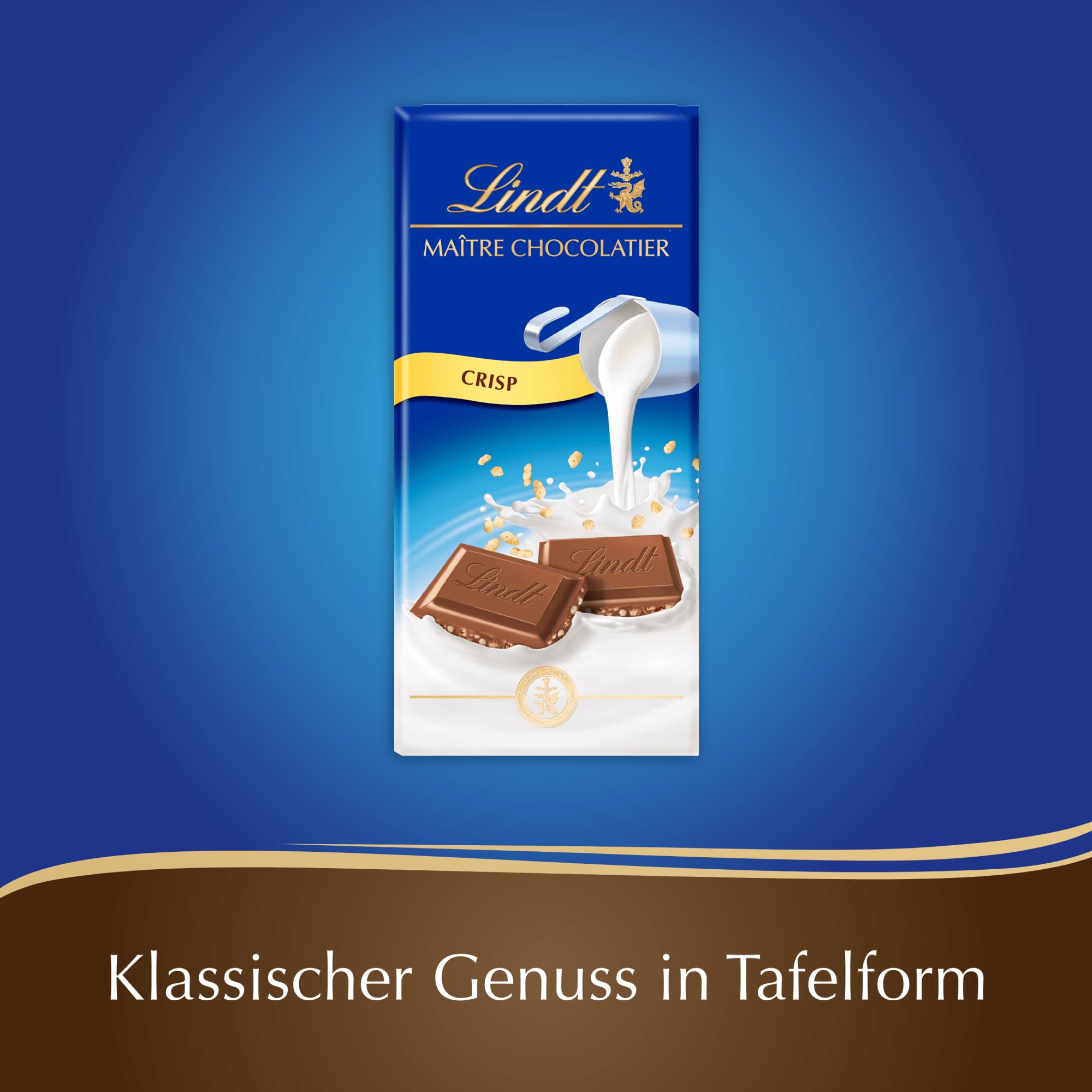 Lindt Schokolade Vollmilch Crisp | 20 x 100g Tafel | Aus zartschmelzender Vollmilch-Schokolade mit knusprigen Cerealien | Schokoladentafel | Großpackung