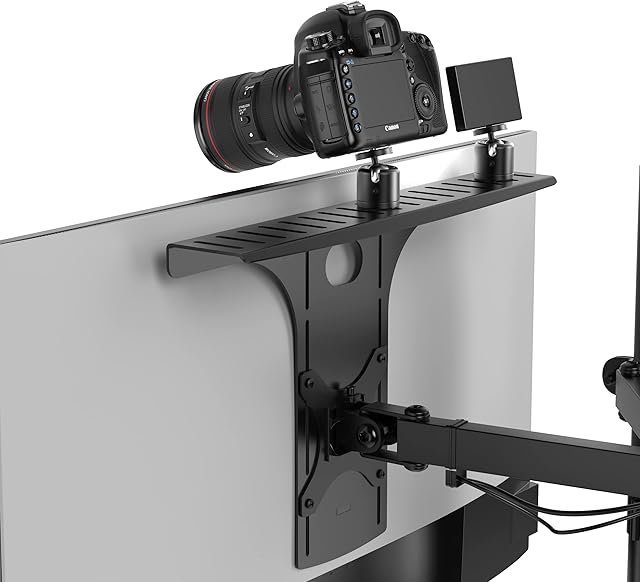 HumanCentric DSLR Monitor Mount  Monitor Shelf for Desk Camera Mount, Light Webcam and Microphone Camera Shelf for Monitor VESA Arm, Replace Clamp Tripods for Camera Desk Mount, Large