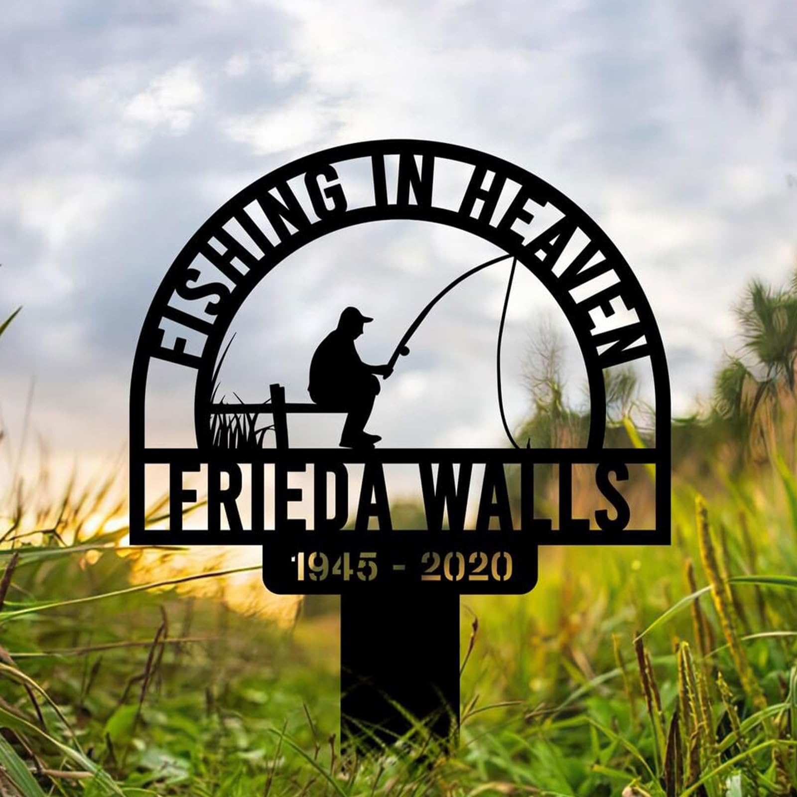 HDBMHDBM Custom Fishing Hobbies Memorial Metal Sign,Personalized Memorial Stake,Metal Garden Stake,Geometric Metal Stake,Outdoor Sign,Sympathy Gift,Garden Yard Lawn Cemetery Decor