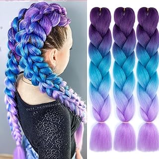 Pelo Para Trenzas Africanas 24" 3 Piezas/Lote Morado/Azul/Violáceo Colors for Mujer Para Trenzas Pelo Sintetico Postizo Para Trenzas Colors Braiding Hair Extensiones Trenzas