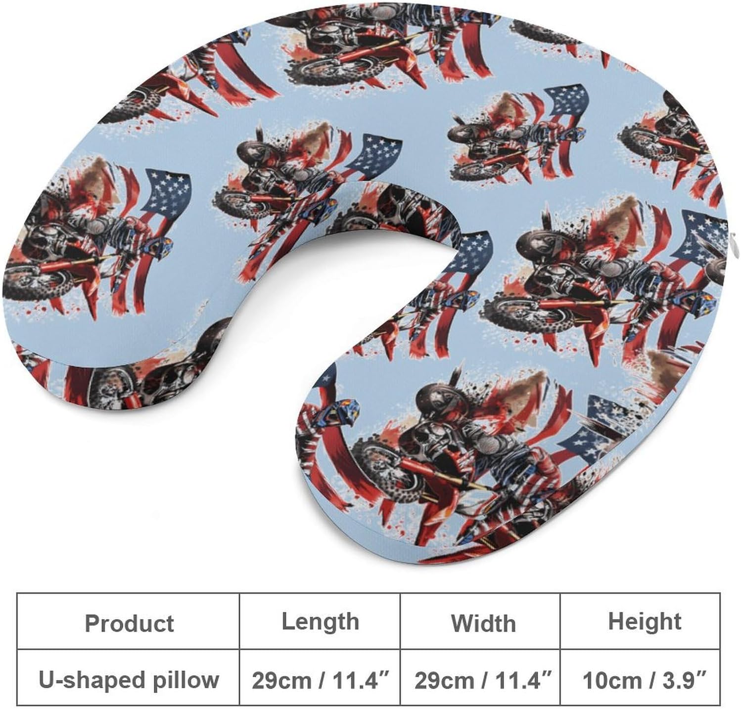 U.S Flag Dirt Bike Motocross Travel Pillow U Shape Neck Pillow Washable Pillowcase for Sleeping Chair
