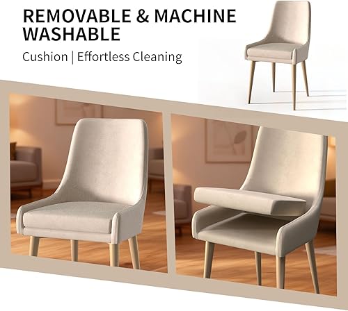 Miniatura 5 de Juego de 2 sillas de comedor, silla de cocina tapizada moderna de mediados de siglo, sillas laterales de tela con respaldo alto, asiento acolchado