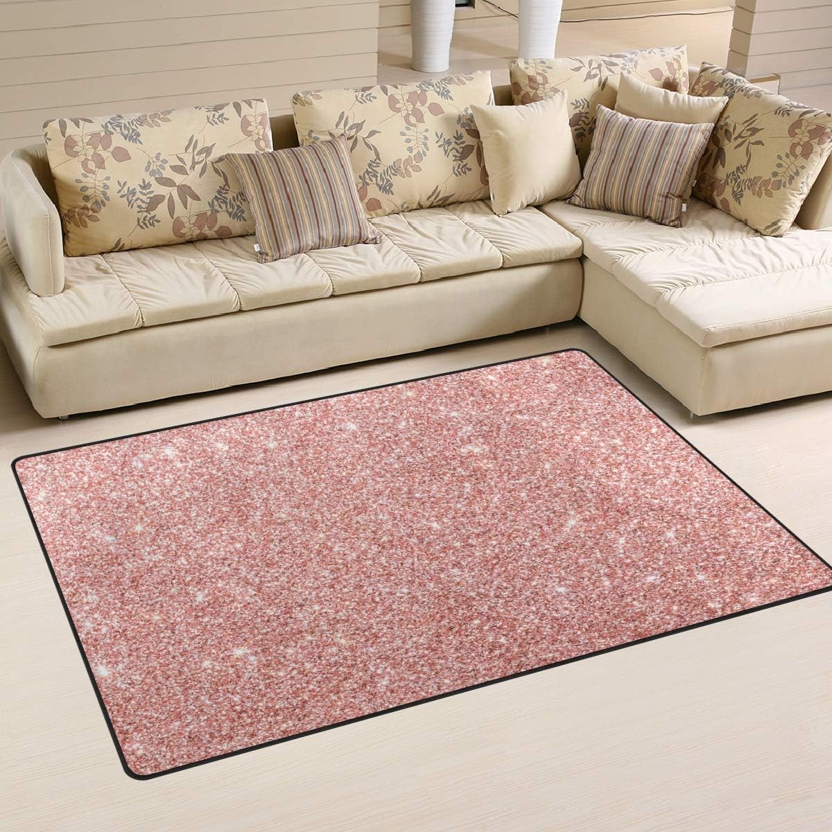 Rose Gold Pink Glitter Area Rug Rug Carpet for Living Room Bedroom 50 x 80 cm(1.7 x 2.6 feet)