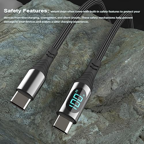 Miniatura 7 de housailei Cable de carga USB-C de 100 W 2 unidades, 4TF, 6, 6TF, carga rápida tipo C de 100 W, carga súper rápida con pantalla LED, compatible con