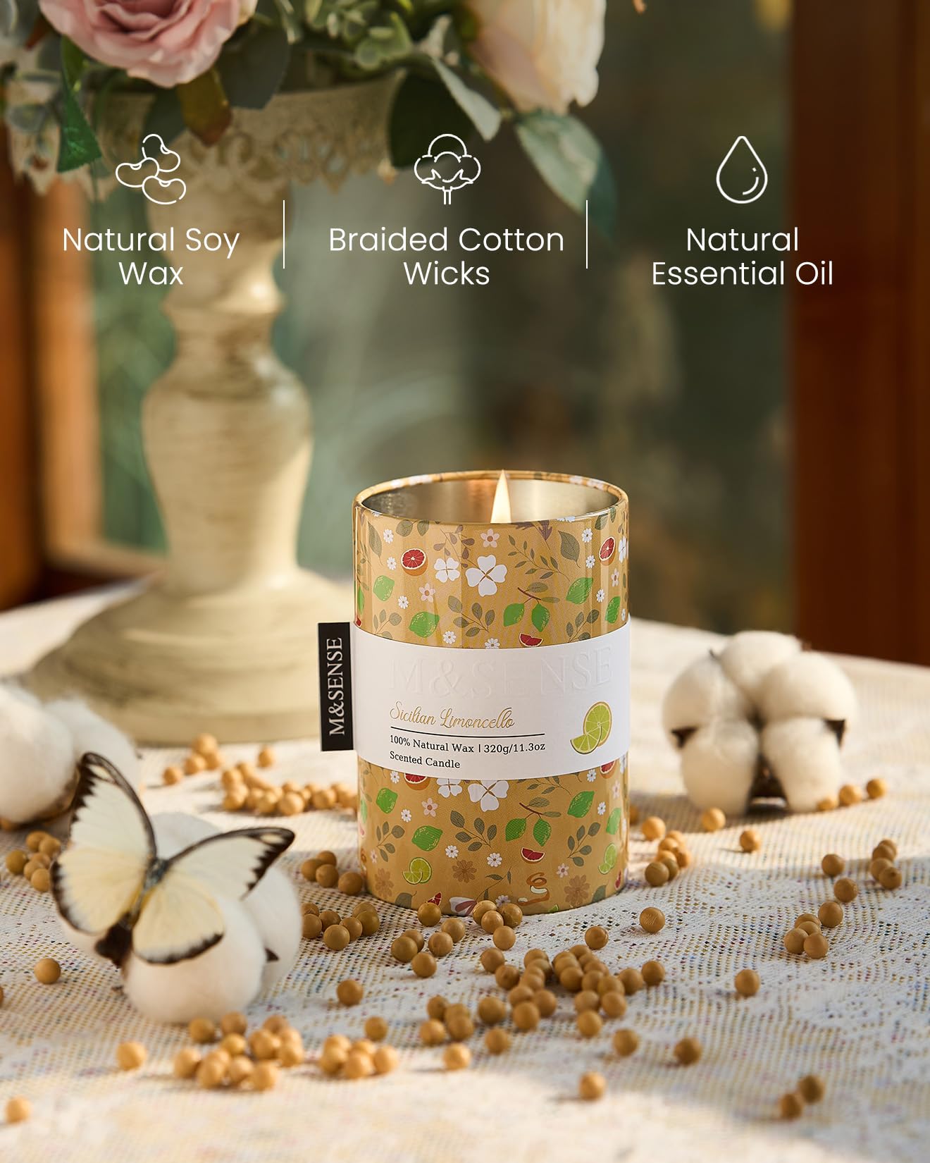 M&SENSE Sicilian Limoncello Organic Soy Scented Candles Gifts for Women Spring Holiday 320g 60H Jar Candle Gifts for Men Citrus Non Toxic Home Fragrance Candles for Summer Evenings Relaxation - Image 3