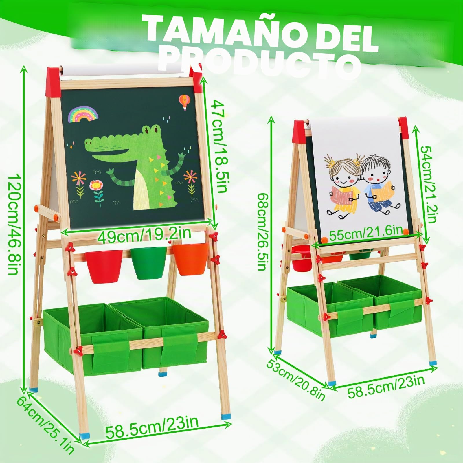Caballete para Niños 3en1,Caballete Pintura Niños de Altura Ajustable. Pizarra para Niños con Rollo de Papel,Pinceles, Números y Letras,Bolsa de Almacenamiento.Regalos para kids Mayores de 3 Años