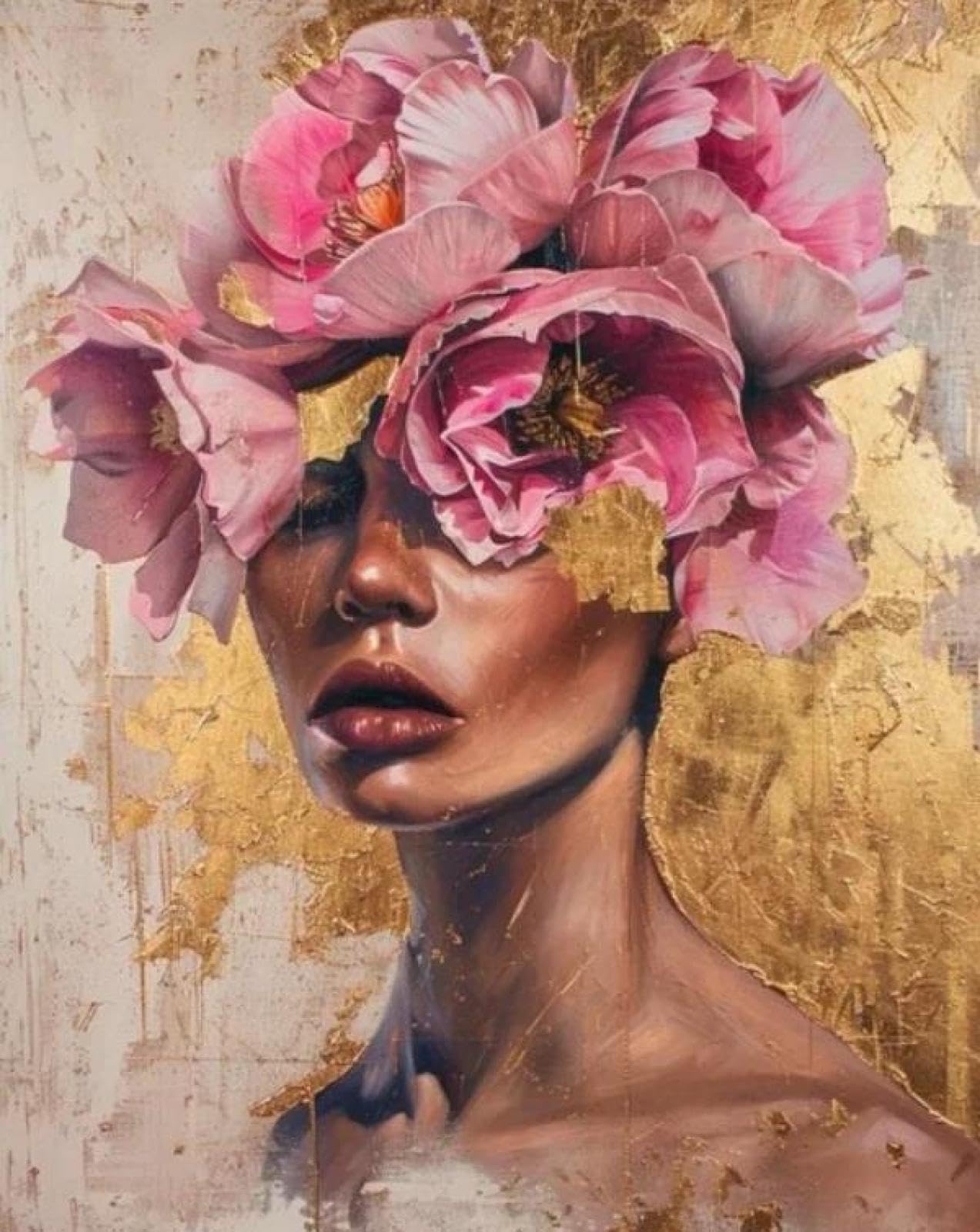Yocheng Floral Portrait Female Poster Print Abstract Luxury Floral Face Art Canvas Painting Living Room Home Decor 40x50cm No Frame
