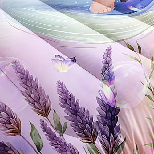 Miniatura 3 de AILONEN Juego de edredón de hada de flores, tamaño individual, hermoso juego de ropa de cama para niñas, juego de edredón acuarela rosa y morado,