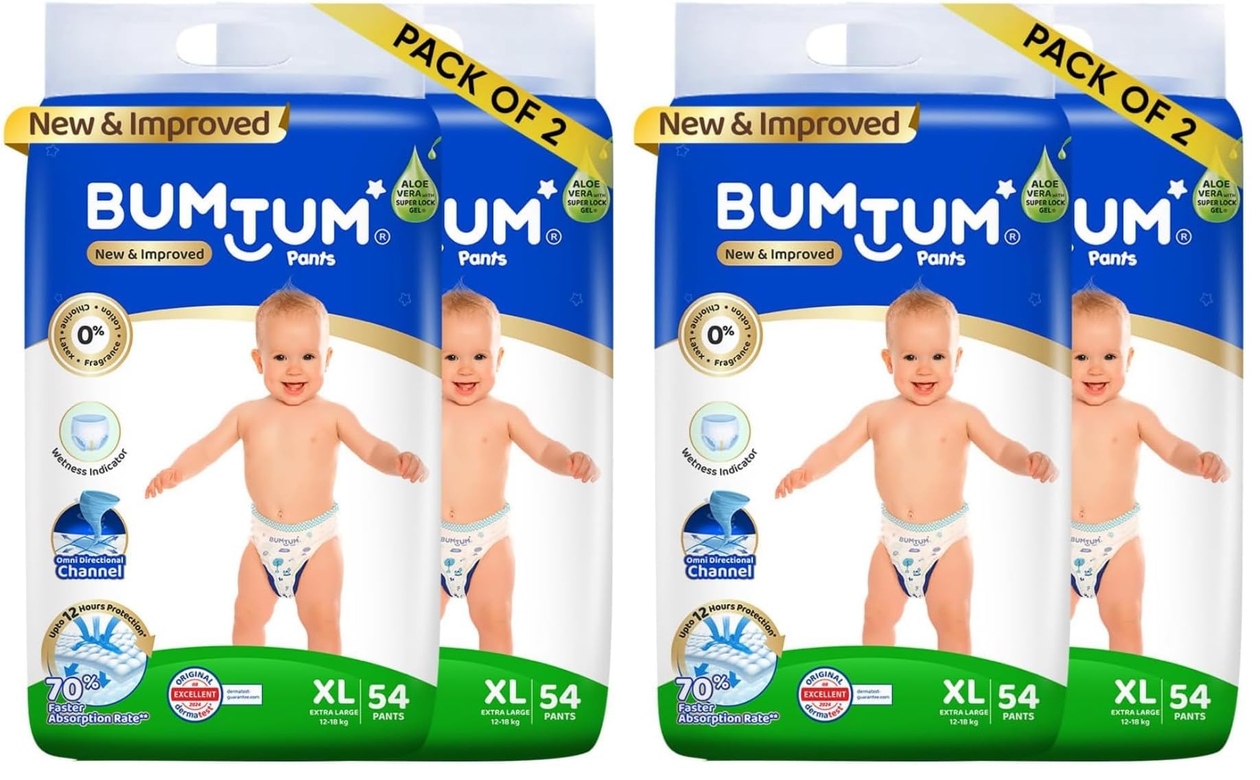 Bumtum Baby Diaper Pants, XL Size, 108 Count, Double Layer Leakage Protection Infused With Aloe Vera, Cottony Soft High Absorb Technology (Pack of 4)-picture-32