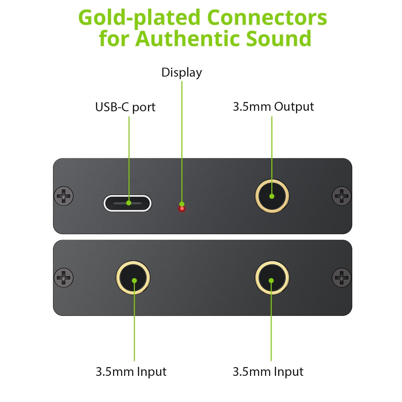 LiNKFOR Mixer Audio 3.5mm Stereo a 2 Canali con Alimentazione USB-C 3.5mm Audio Mixer Attivo con Ingressi Placcati Oro per PC, Console, Smartphone, Cuffie e Casse Amplificate – Include 2 Cavi