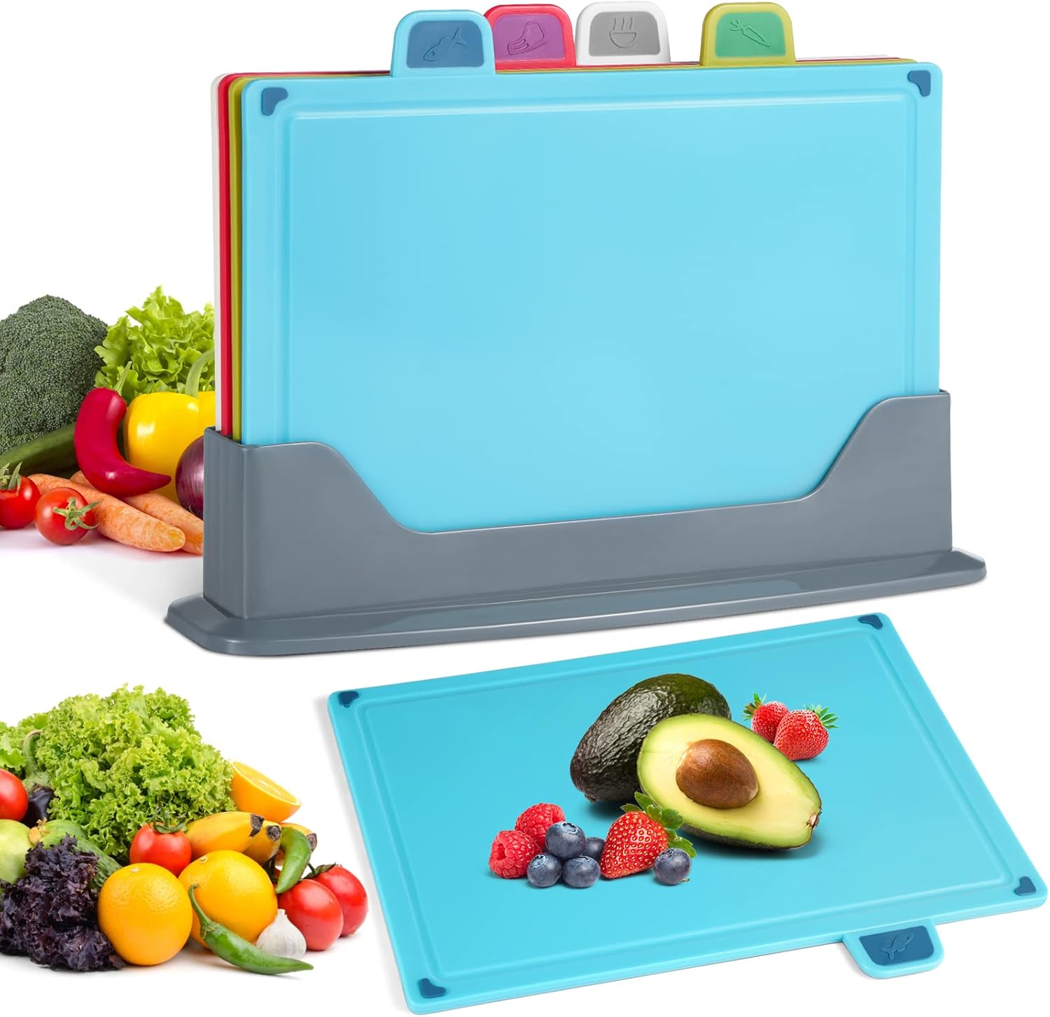 Juego de 4 Tablas para Cortar,Tablas de Cortar Antideslizantes para cocina,Tablas para Picar