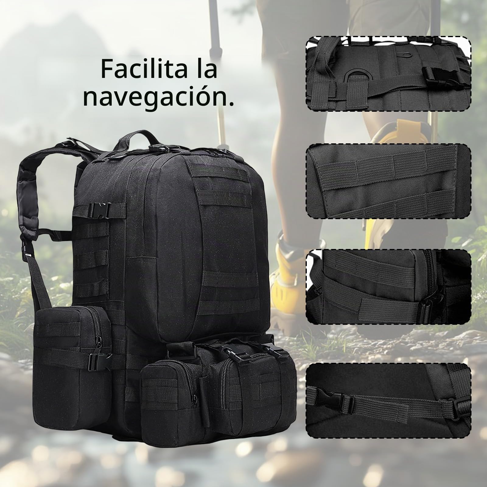 Mochila Militar, 60L Mochila Viaje Tactica Paquete de Asalto MOLLE con Gran Capacidad Macutos de senderismo para Caza Senderismo y Actividad al Aire Libre acampada montañismo y viajes