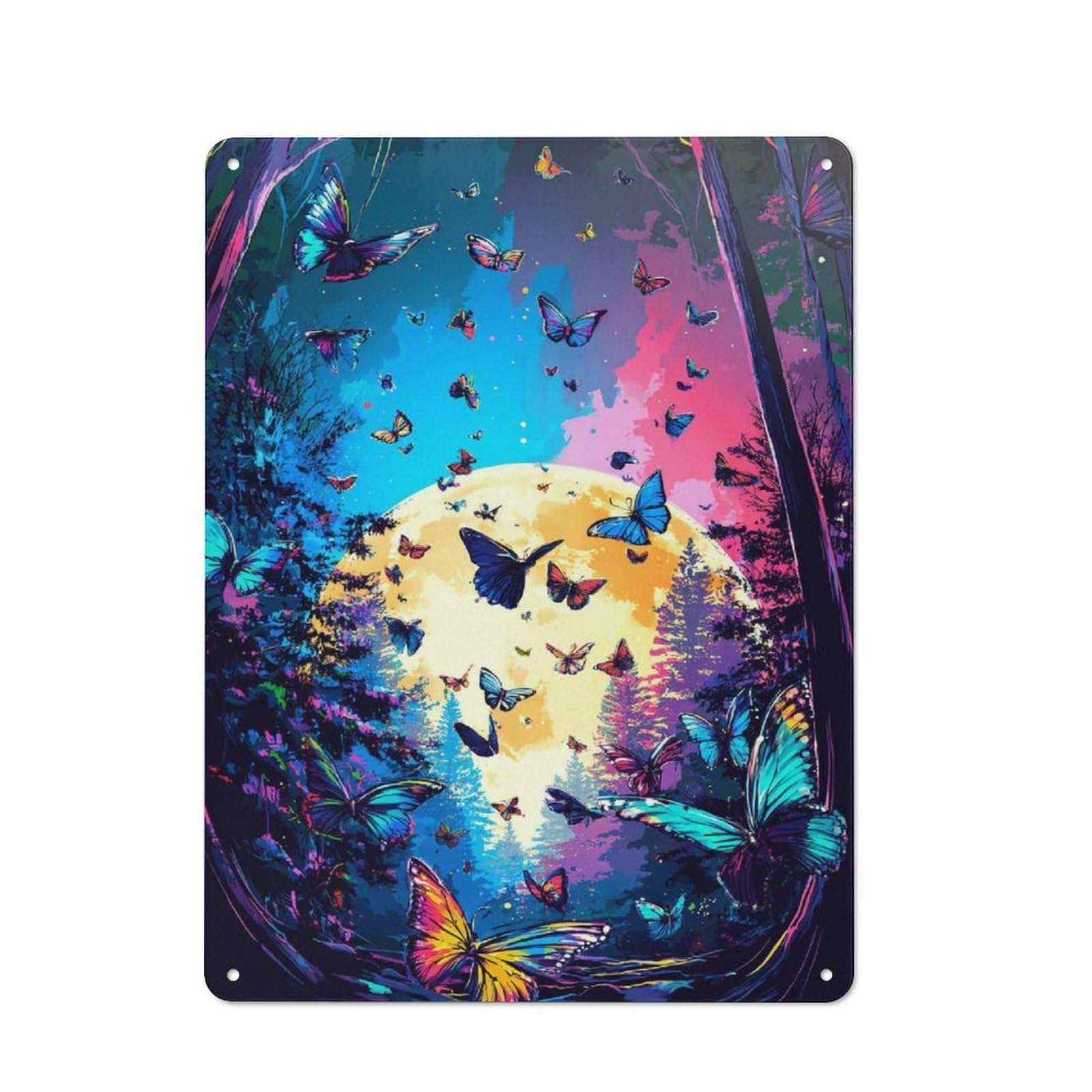 Junmoney Enchanted Forest Moonlit Butterflies Tin Wall Plaque 40X30cm With For Dining Room Or Kitchen, Tin Sign Wall Decor For Kitchens And Dining Spaces