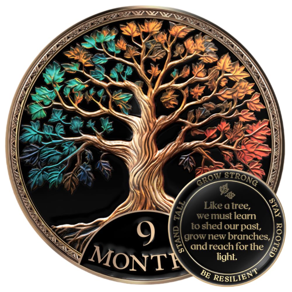 MilestoneMint 9 Months Sobriety Coin, Tree of Life, AA Coins and Medallions