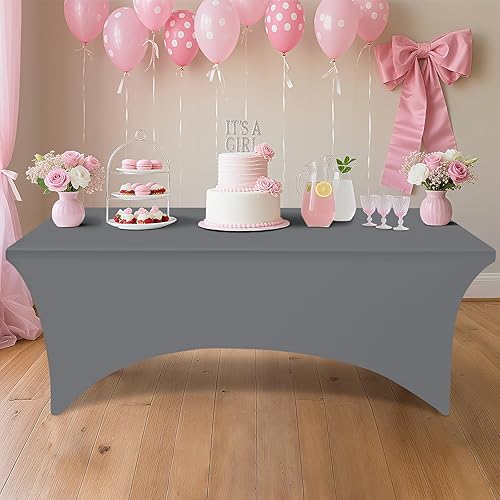 Miniatura 205 de Smiry Paquete de 2 manteles de elastano de 6 pies, elásticos ajustables, lavables y sin arrugas, rectangulares para mesa de patio, para exteriores,