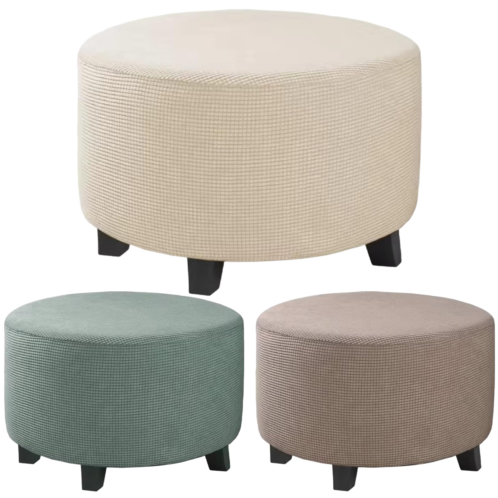 Housse de Pouf Ronde en Jacquard Extensible Housse de Pouf Pliable et Lavable avec Bord élastique Convient aux poufs 61 à 74 cm diamètre. Vert