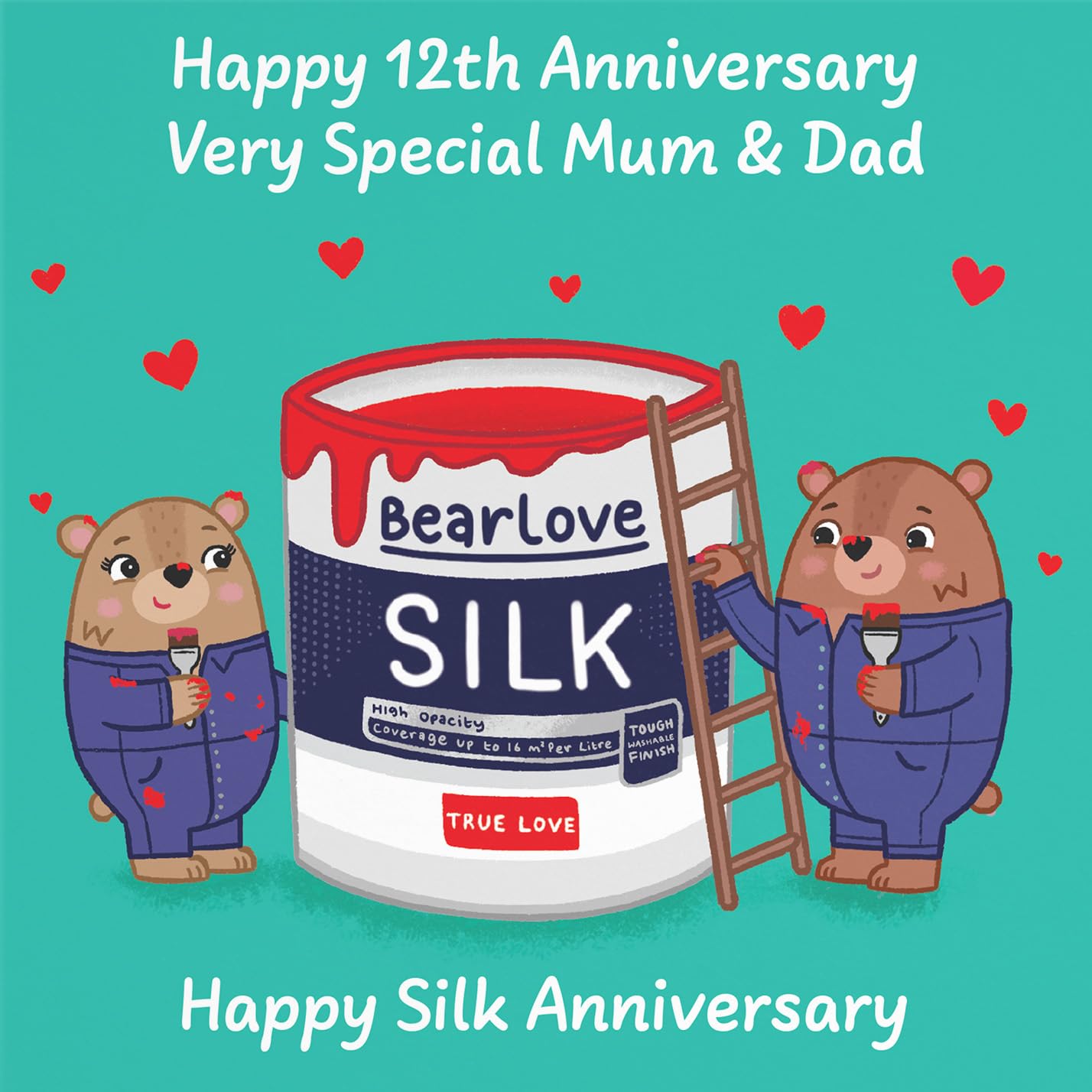 Hunts England, Mum And Dad 12th Anniversary Card, Silk Anniversary, 12 Years, Cute Fun Bears Card For Parents - Image 2