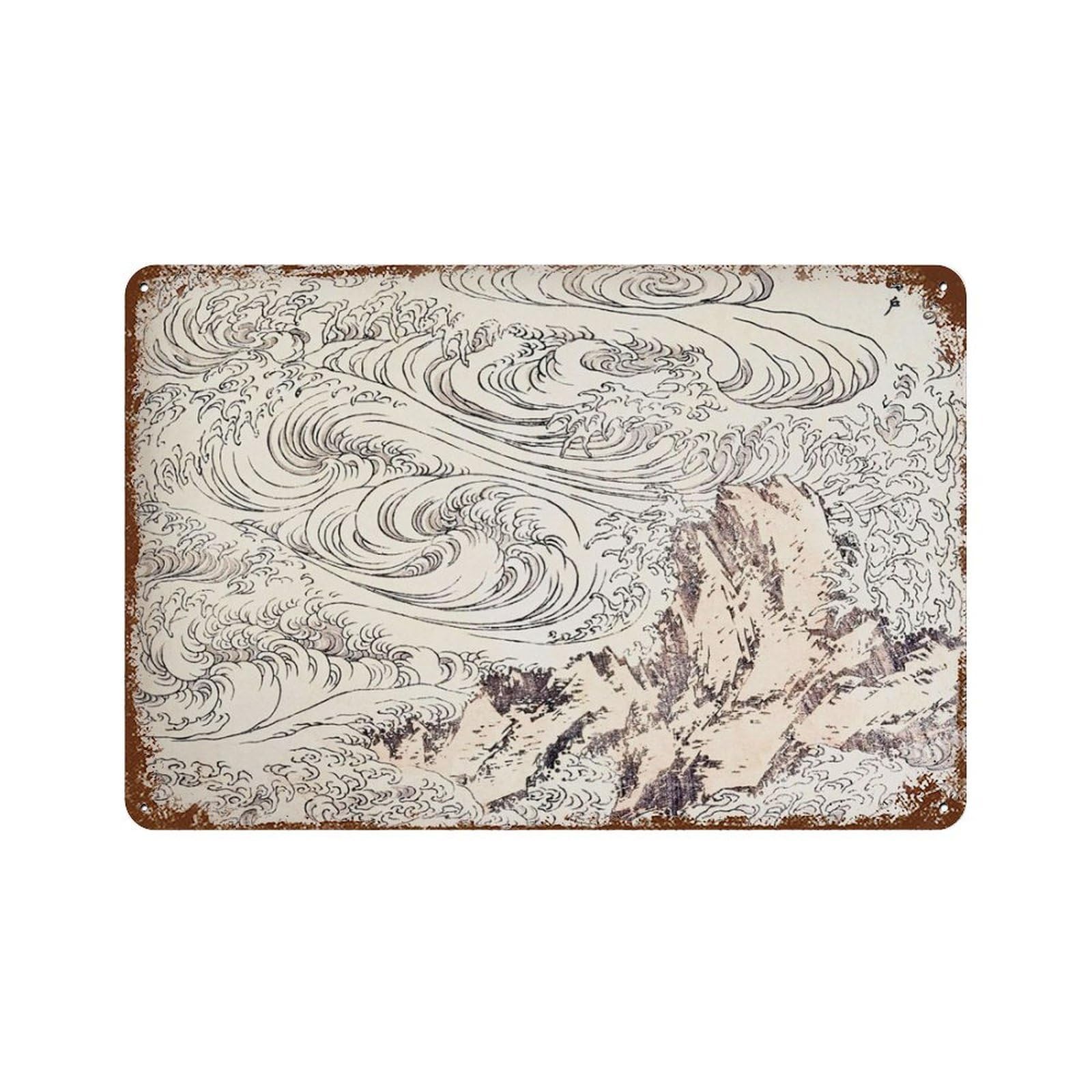 xiaoxiaoshen Hokusai Whirlpool at Awa Japanese Woodblock Wall Decor Art Metal Tin Poster Modern Home Decor Art Home Bar Shop Decorations Vintage Sign 20x30cm
