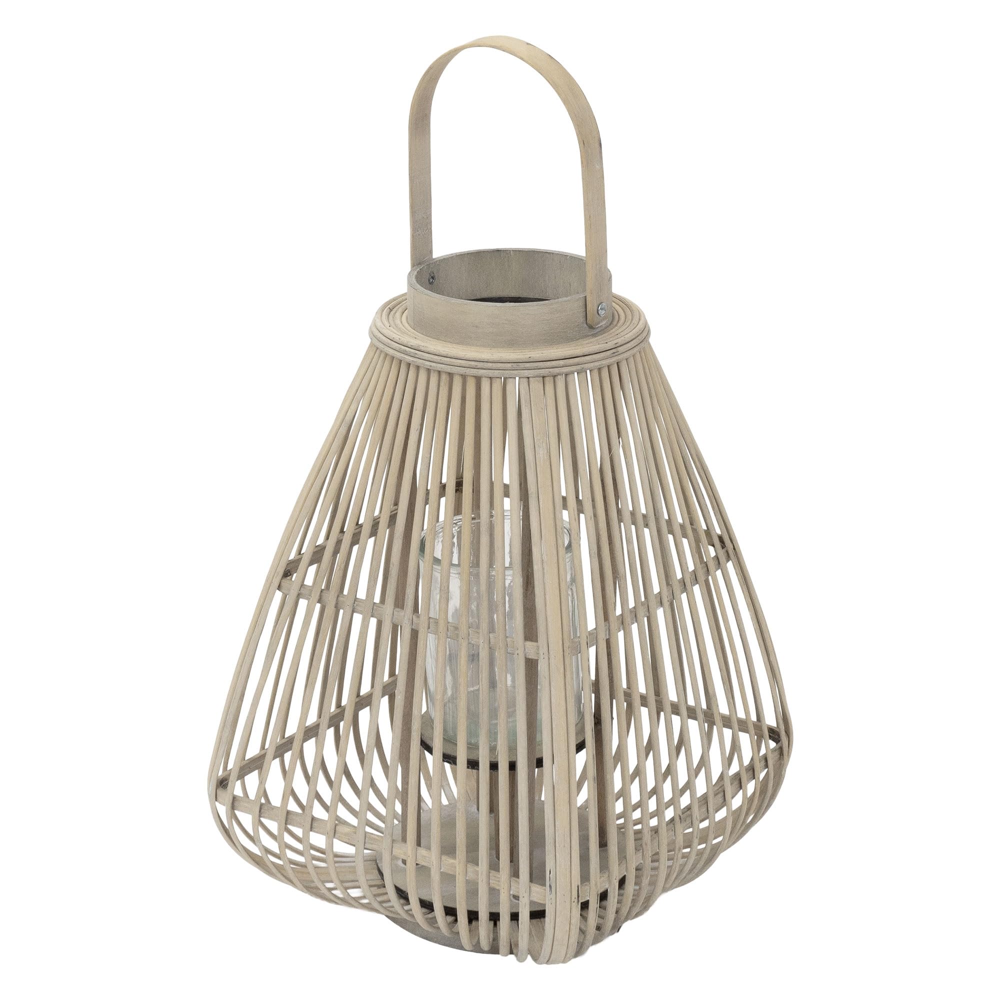 ECD Germany Linterna de Bambú de Madera, 55cm de Altura, Portavelas de Jardín con Asa y Inserto de Cristal, Farolillo de Estilo Boho, Lámpara Colgante Interior/Exterior Decorativo para Terraza, Balcón