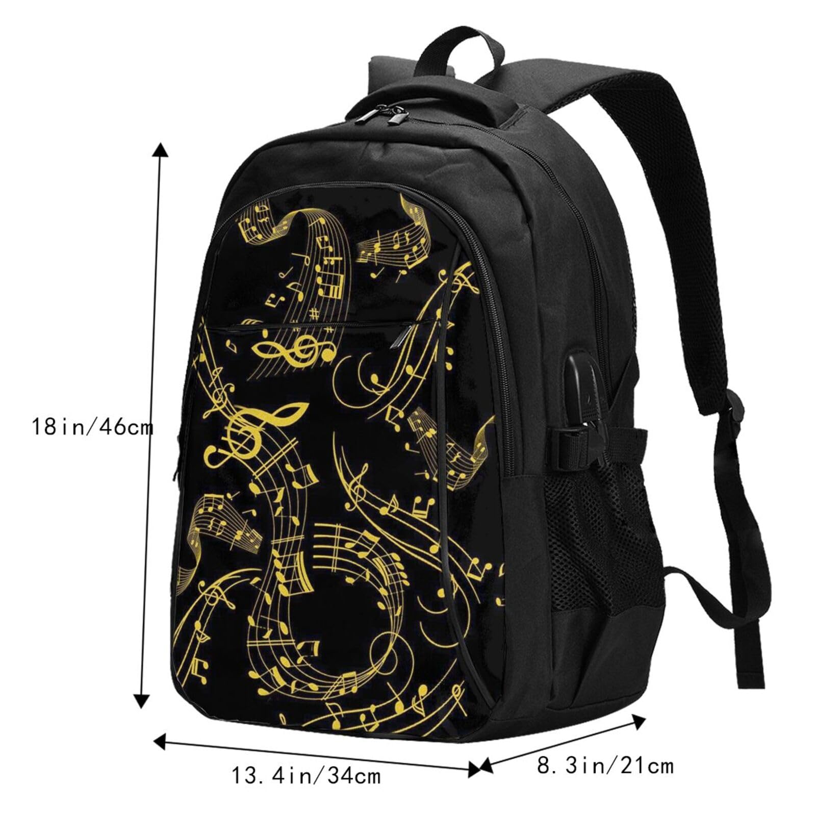 InOmak Schwarze Musiknoten, Reiserucksack, Freizeitrucksack, Schulrucksack, Laptop-Rucksack für Damen und Herren