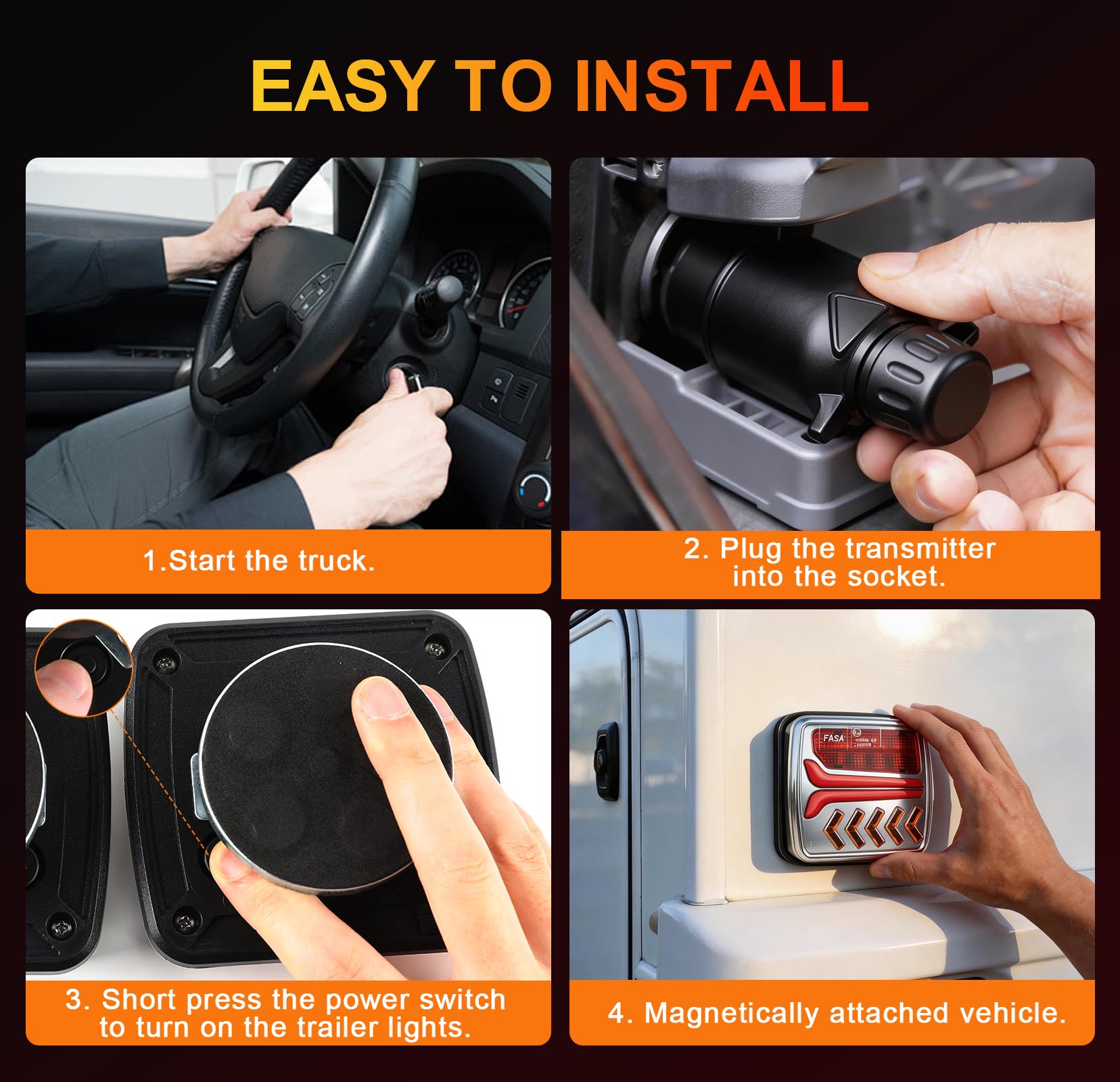 Set Luci Posteriori a LED per Rimorchio, Luci Posteriori LED Magnetiche Wireless Impermeabili 12/24 V, Kit Illuminazione per Rimorchio per Camion, Roulotte O Camion, Omologato ECE EMV