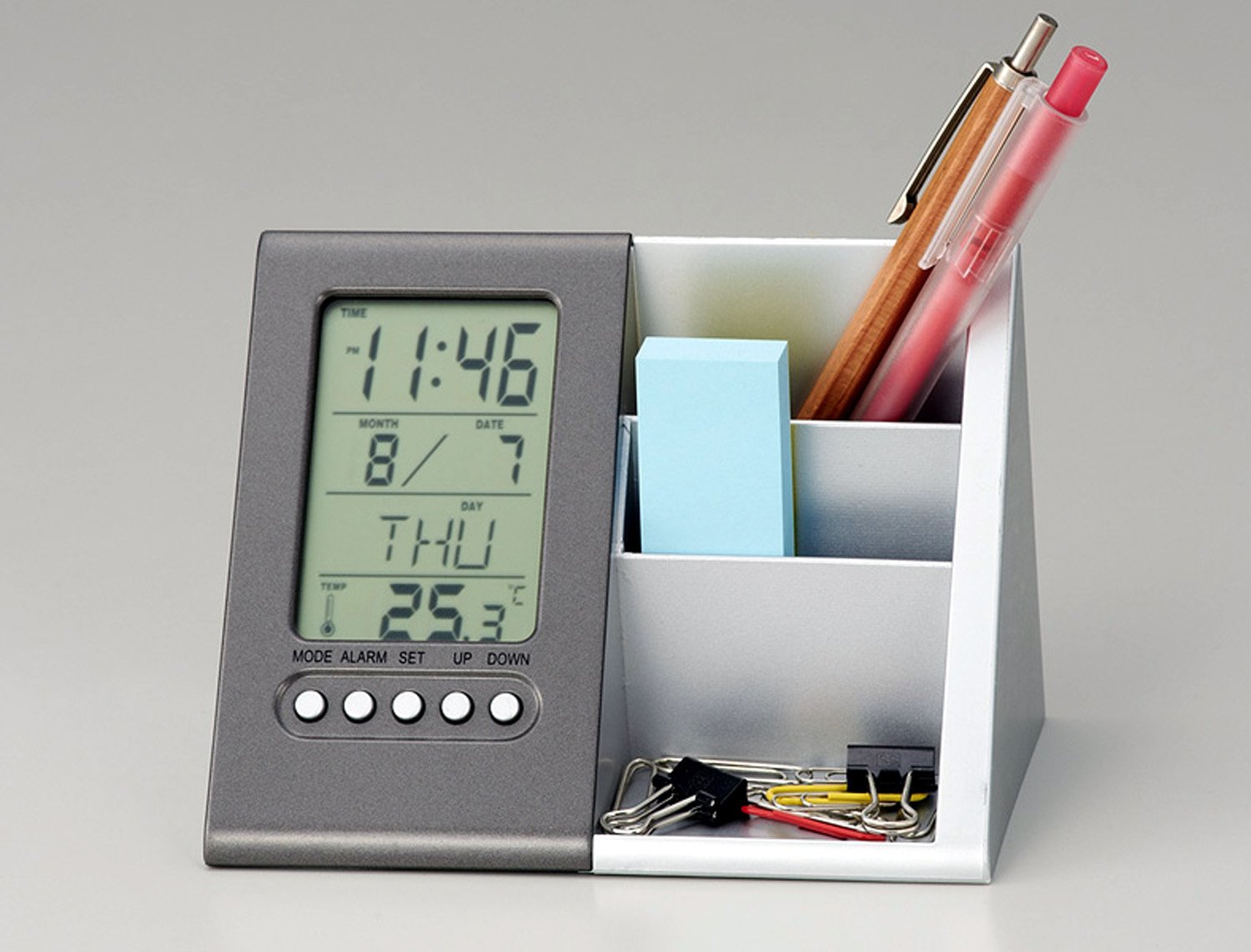 Amazon.co.jp: 時計付デスクスタンド 時計・ペン立てデスク