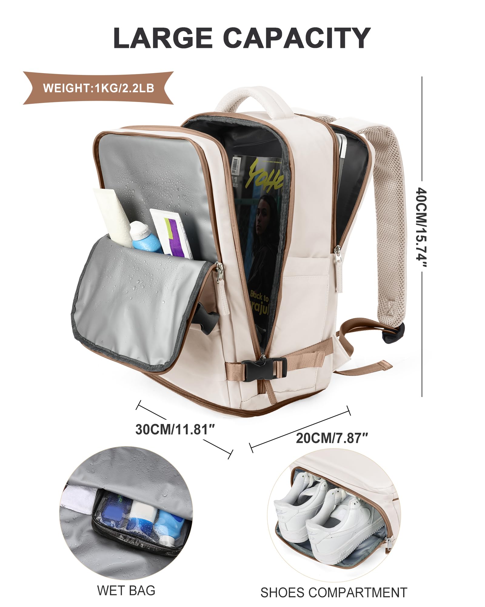 SZLX Zaino Ryanair 40x30x20 Sottovuoto Zaino da Viaggio 40x20x25 Ryanair Wizzair Donna da escursionismo impermeabile Zaino Casual Laptop da 14 Pollici con porta di ricarica USB Scomparto per Scarpe