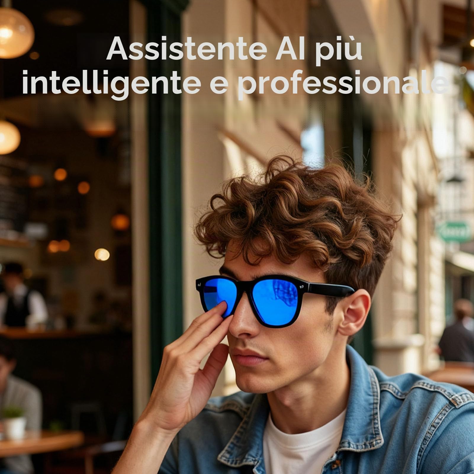 Tosuny Occhiali Intelligenti AI, Fotocamera da 2 MP Anti-vibrazione Registrazione Video 1080P Traduzione Multilingue, con Lenti Blu con Cornice Nera, per Riunioni di Lavoro di Viaggio