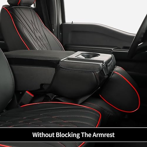 Vista 15 de EKR Juego completo de fundas de asiento F150 para Ford F150 XL/XLT 2015-2020 y (CrewCab) 2017-2022 F250/F350/F450 SuperDuty XL/XLT (Negro)