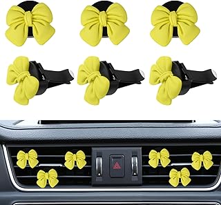 Wuyaoyao 6PCS Bow Car Air Freshener Clips, Cute Bow Car Air Vent Clip, Coquette Auto Air Conditioning Outlet Diffuser Perfume Clips, Interior Decoration, Auto Decor for Women Girls (Yellow, 6PCS)