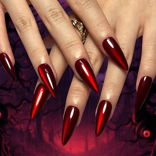 30Pcs Red Press on Nails Halloween Cute Glitter Fake Nails