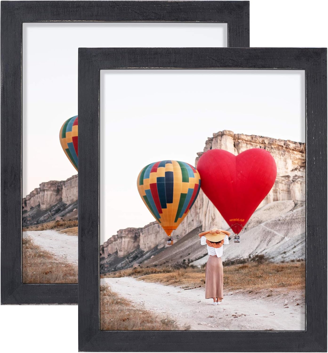 SZQINJI Picture Frame 11x14 Photo Display Pack of 2 Solid Wood with Clear Glass for Art Wall Mounting Weathered Black