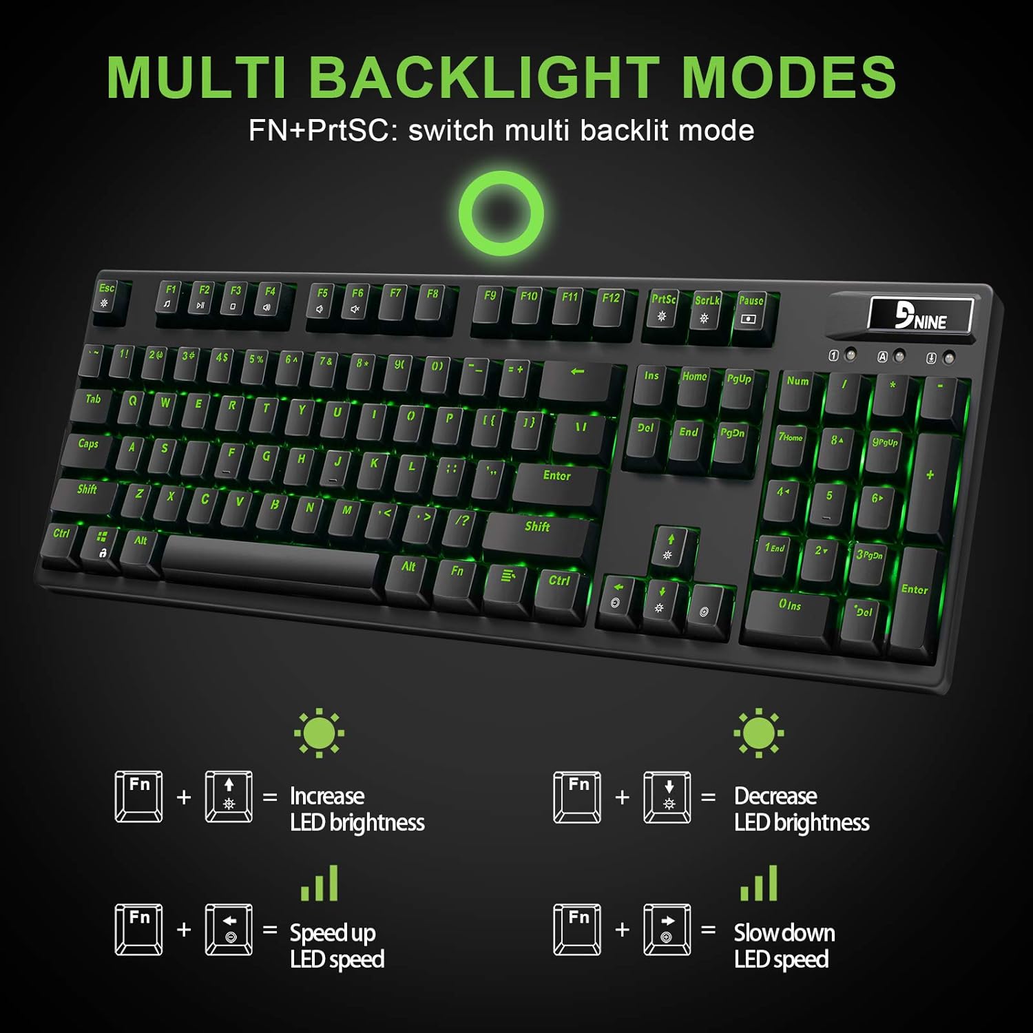 Exclusive Fuhlen G902S Mechanical Gaming Keyboard 104 Keys - Tactile & Clicky Cherry MX Blue Switches - Green LED Backlit - Full Keys Anti-Ghosting Design for PC Windows (Black)