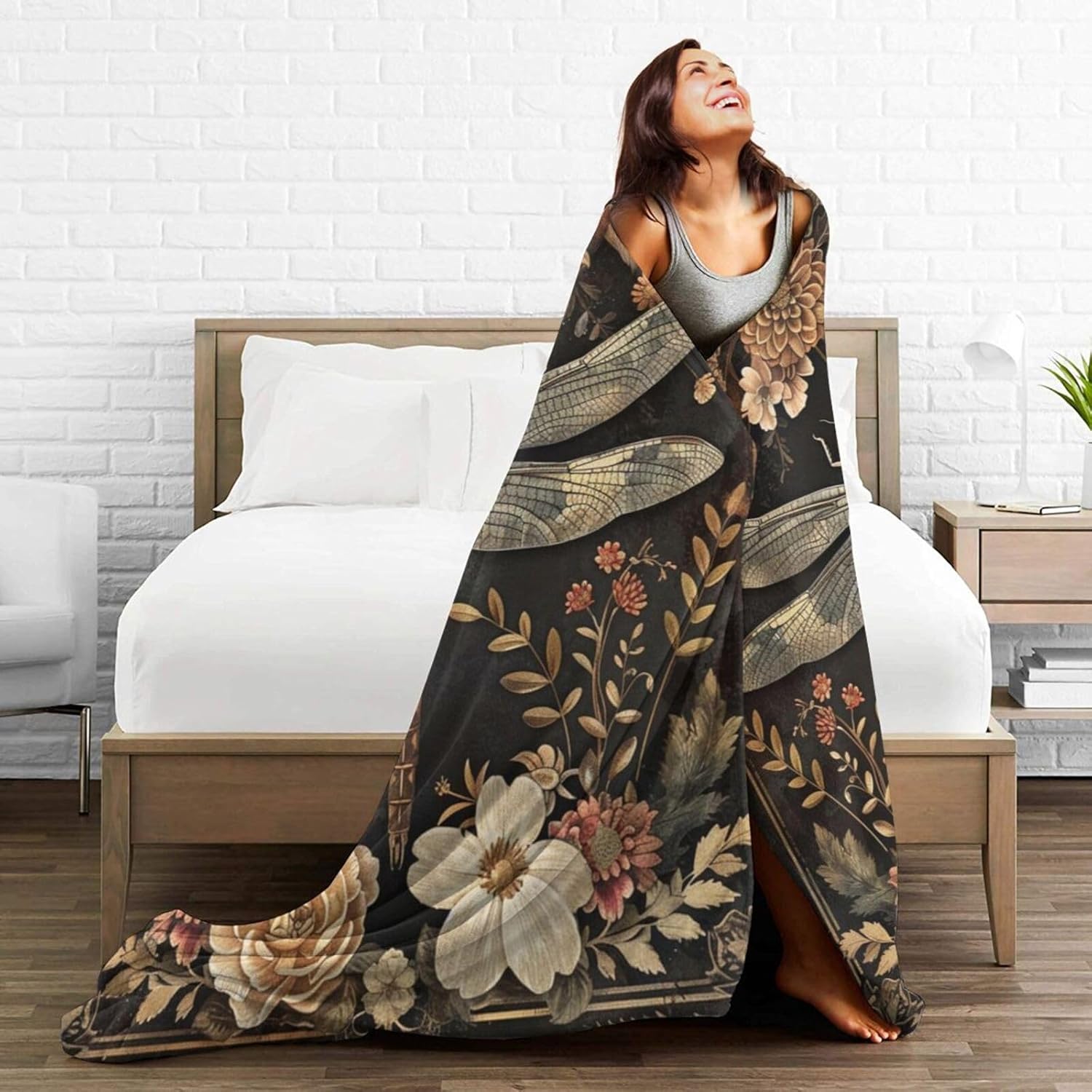 Vintage Dragonfly Blanket Gifts for Women Girls Kids, Floral Throw Blankets, Soft Cozy Flannel Throws for Sofa Couch Bedroom Decor 50x60in - Image 6