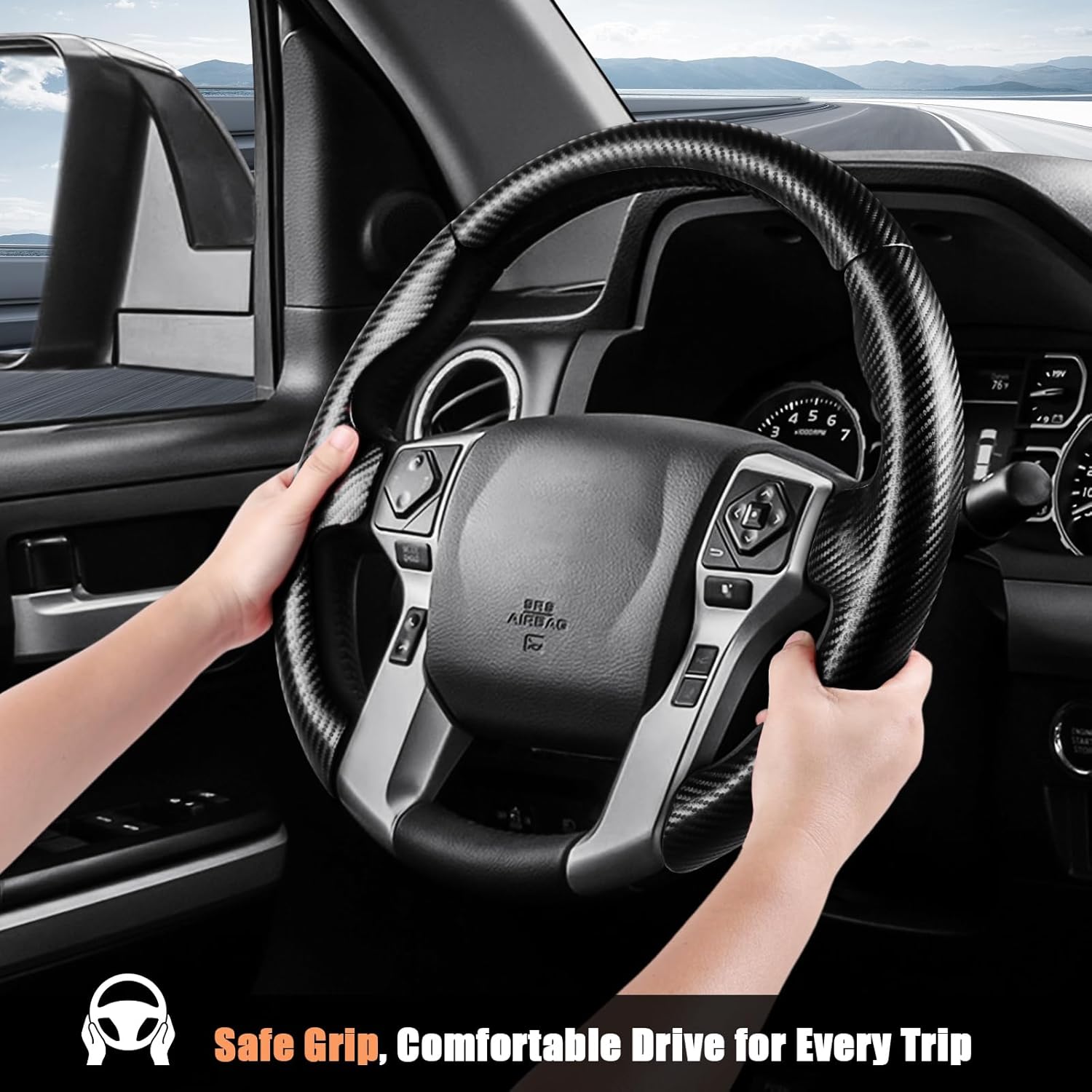 Aimato Customized Steering Wheel Cover for Toyota Tacoma 2012-2023/4Runner 2010-2024/Tundra 2014-2021/Sequoia 2014-2022 Thin,Anti-Slip,Scratch-Resistant Exclusive Car Accessory for Toyota