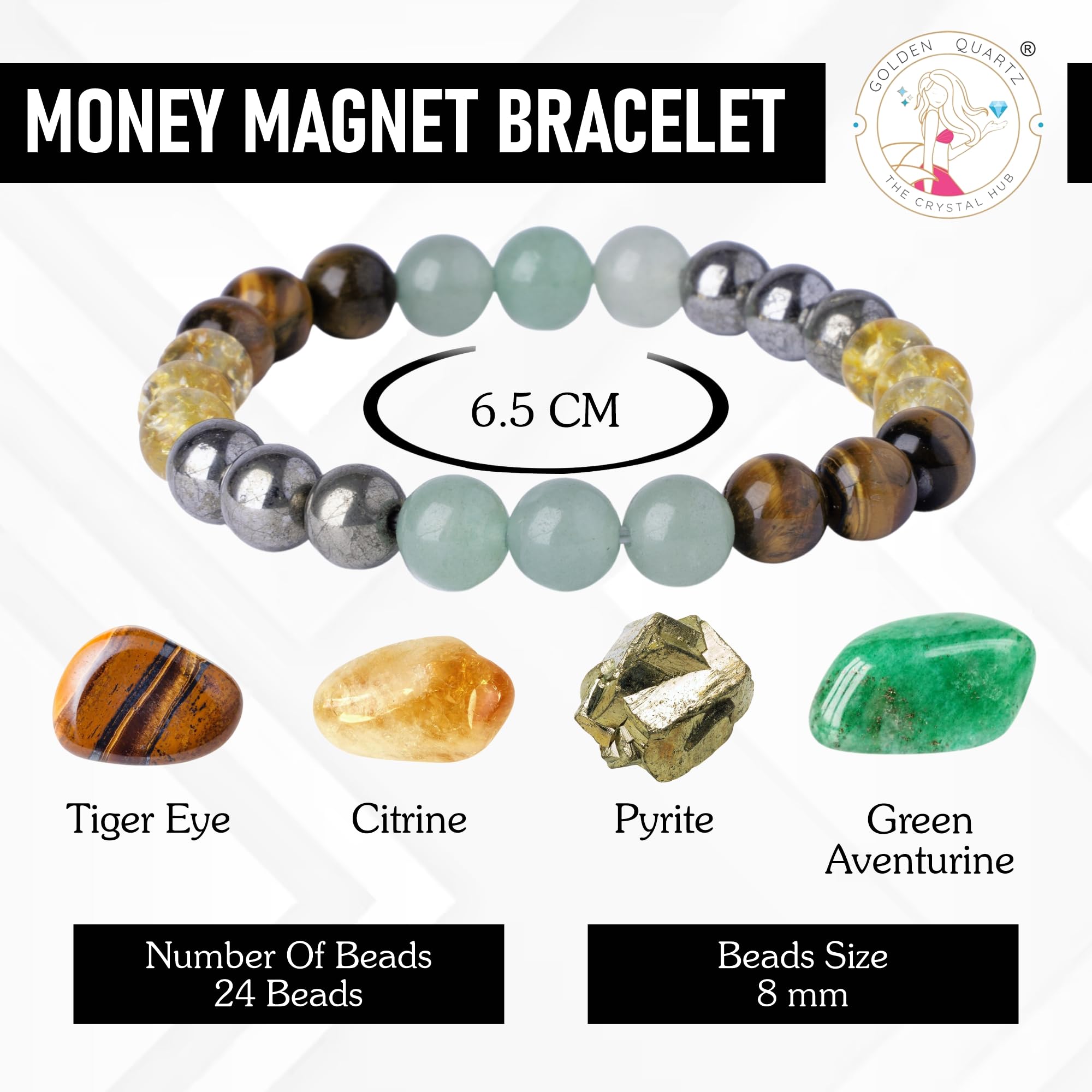 Citrine Money Magnet Bracelet 8mm 24 Beads