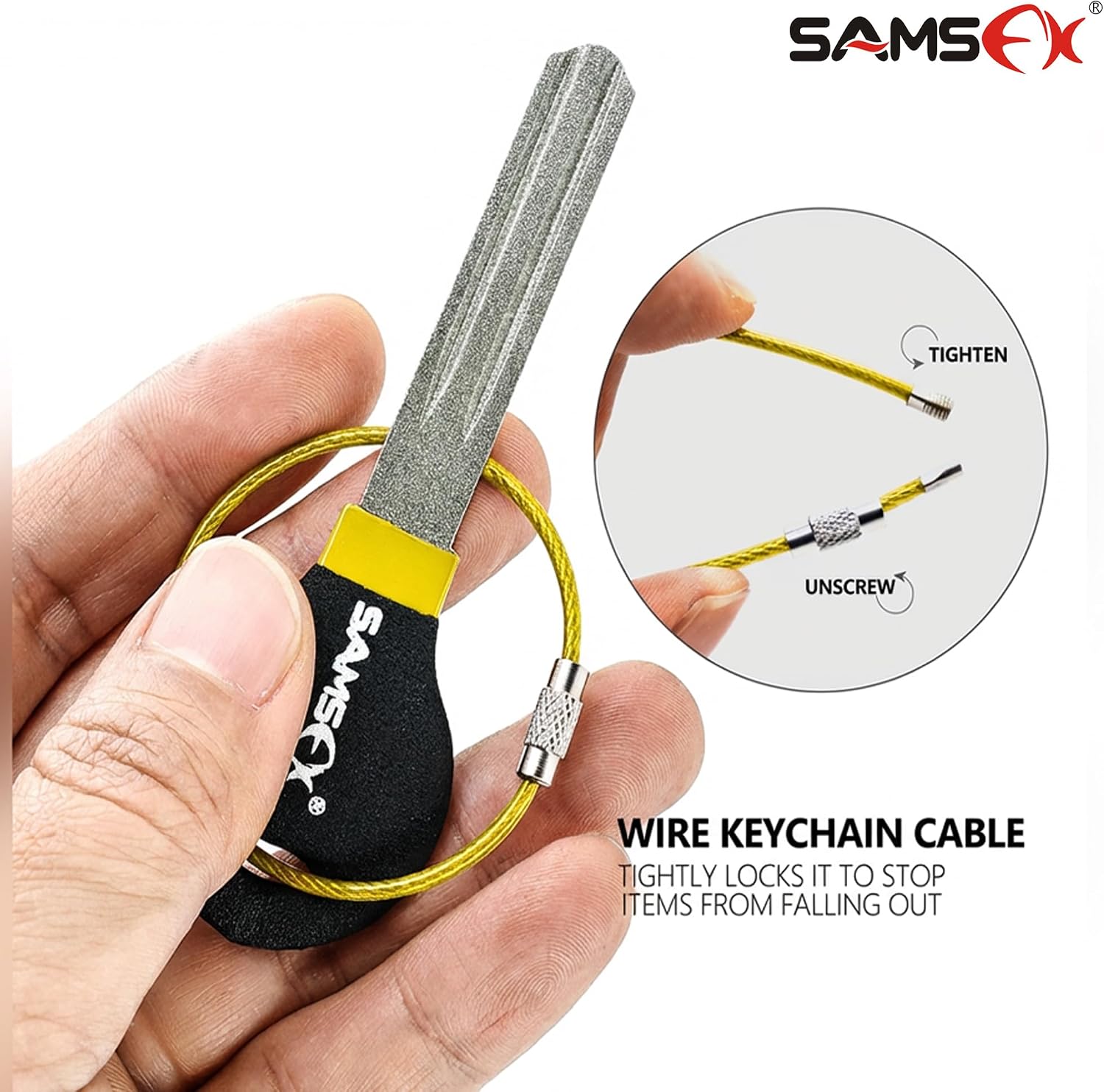 SAMSFX Fishing Hook Sharpener Hook File for Fishing Diamond File with Handle Portable Double Sided Fine and Medium Grits for Men