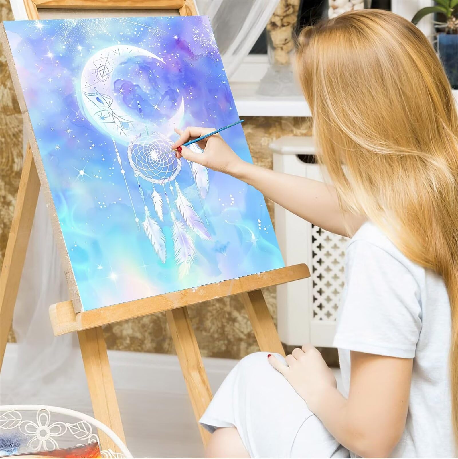 Peepezo Dipingere con i Numeri - Paint by Numbers Pittura ad acquerello, Passatempo per Adulti, Kit Completo, Hobby Creativi - Quadri fai da te Luna 60x80cm (Con Scatola)