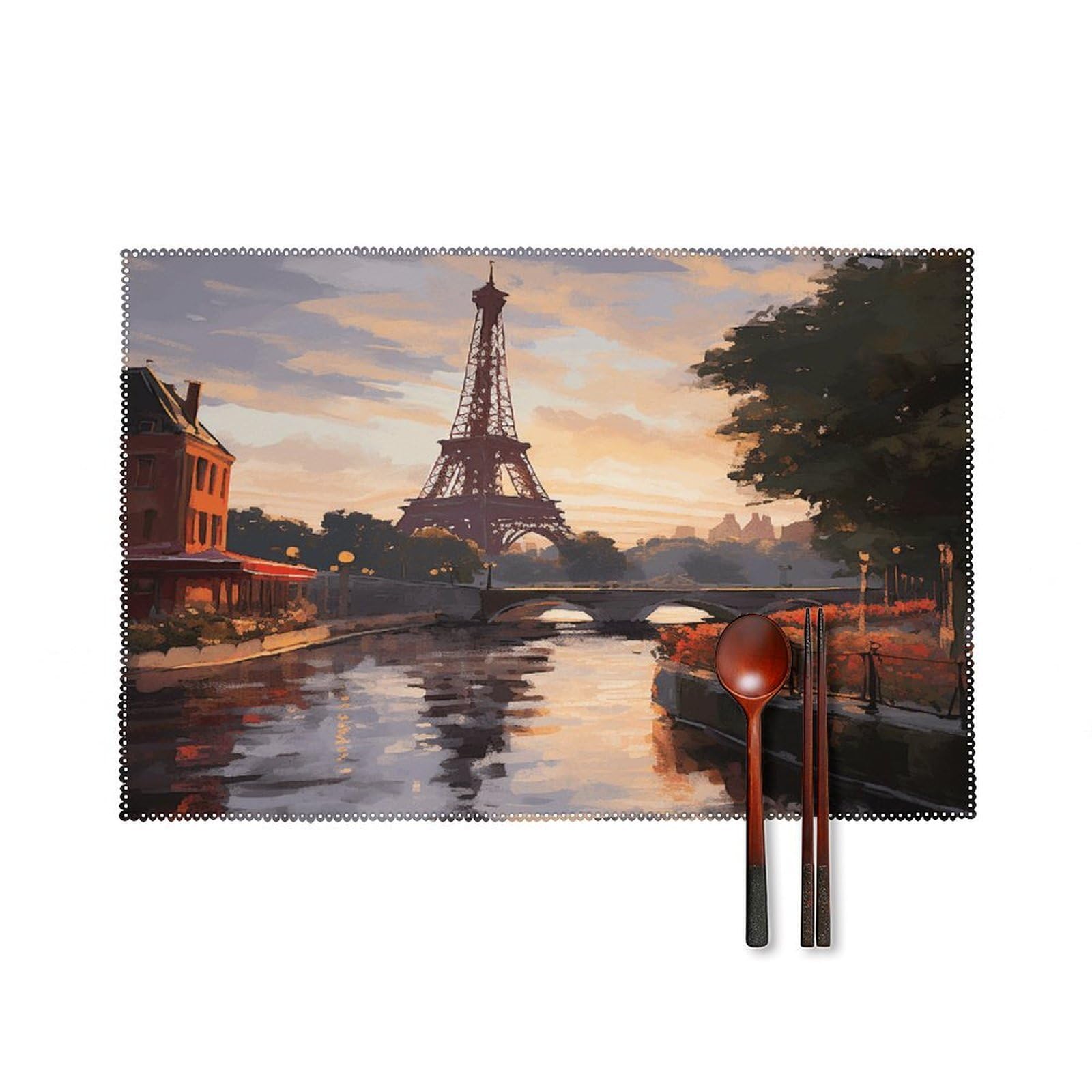 Paris Nature Scenery Placemats Set of 6 Heat Resistant Non-Slip Table Mats Washable Indoor Outdoor Place Mats Rustic Vintage Seasonal Placemat for Kitchen Dining Outdoor Party Table Decor